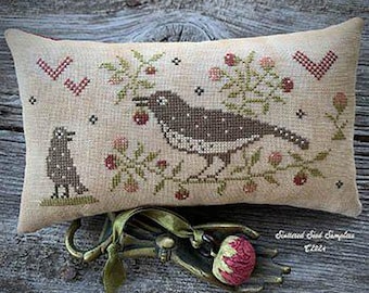 Counted Cross Stitch Pattern, Sweets of the Vine Pinkeep, Primitive Decor, Pinkeep, Bird Motifs, Scattered Seed Samplers, PATTERN ONLY