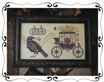 Counted Cross Stitch Pattern, Halloween Delivery, Fall Decor, Pumpkin, Crow, Coach, Primitive Decor, Plum Street Samplers, PATTERN ONLY