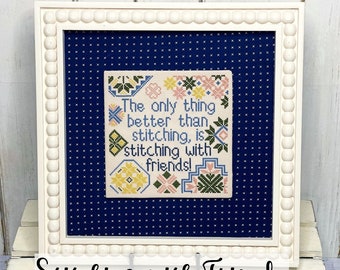 Counted Cross Stitch, Stitching with Friends, Cottage Chic, Quaker Style Motifs, Sampler, Pillow Ornament, Little Stitch Girl, PATTERN ONLY