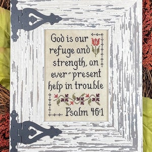 Counted Cross Stitch Pattern, Refuge and Strength, Psalm 46:1, Scripture, Religious, Inspirational, My Big Toe Designs, PATTERN ONLY