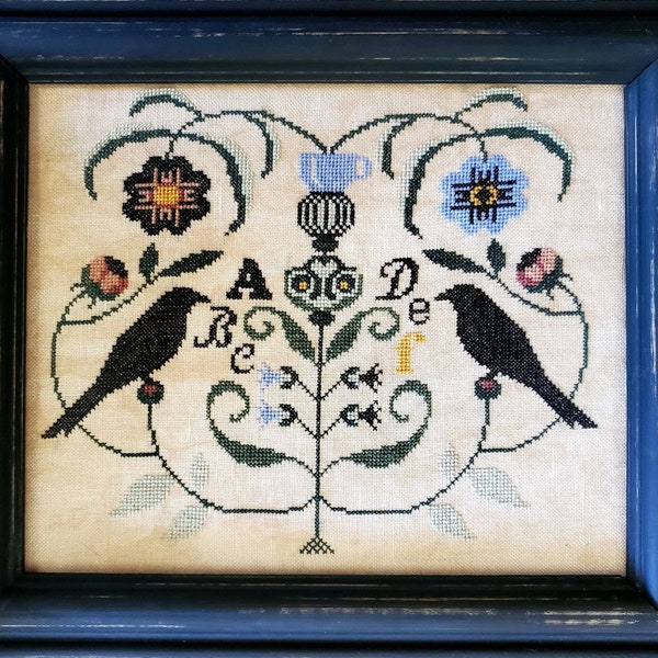 Counted Cross Stitch, Midnight Garden, Country Chic, Flower Motifs, Crows, Teacup, Gigi Reavis, The Artsy Housewife, PATTERN ONLY