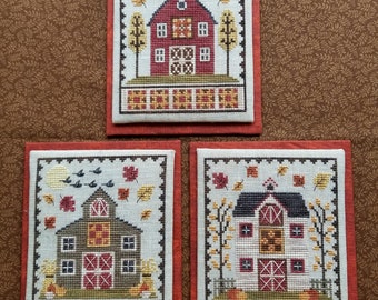 Counted Cross Stitch Pattern, Autumn Barn Trio, Autumn Decor, Pillow Ornaments, Bowl Filler, Waxing Moon Designs, PATTERN ONLY