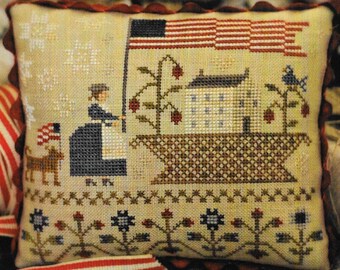 Counted Cross Stitch Pattern, Basketful of Summer Time, Patriotic Decor, Americana, American Flag, Primitive, Brenda Gervais, PATTERN ONLY