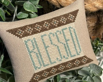 Counted Cross Stitch Pattern, Blessed Spool, Tuck Pillow, Inspirational, Thanksgiving Decor, Spool, Crafty Bluebonnet Designs, Pattern ONLY