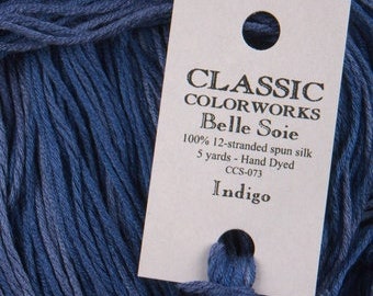 Belle Soie, Indigo, Classic Colorworks, 5 YARD Skein, Hand Dyed Silk, Embroidery Silk, Counted Cross Stitch, Hand Embroidery Thread