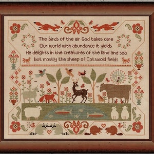 Counted Cross Stitch Pattern, Cotswold Fields, Sampler, Woodland Decor, Inspiration, Primitive Decor, Teresa Kogut, PATTERN ONLY