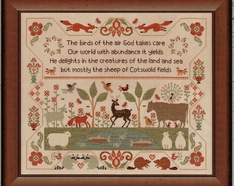 Counted Cross Stitch Pattern, Cotswold Fields, Sampler, Woodland Decor, Inspiration, Primitive Decor, Teresa Kogut, PATTERN ONLY