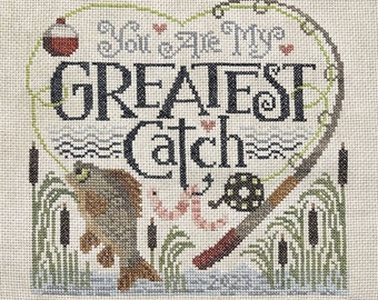 Counted Cross Stitch, Greatest Catch, Outdoor Decor, Fishing Decor, Heart, Diane Randall, Silver Creek Designs, PATTERN ONLY