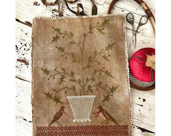 Counted Cross Stitch Pattern, Holly Basket Sewing Roll, Rustic Primitive, Sewing Notion, Country Rustic, Stacy Nash Designs, PATTERN ONLY