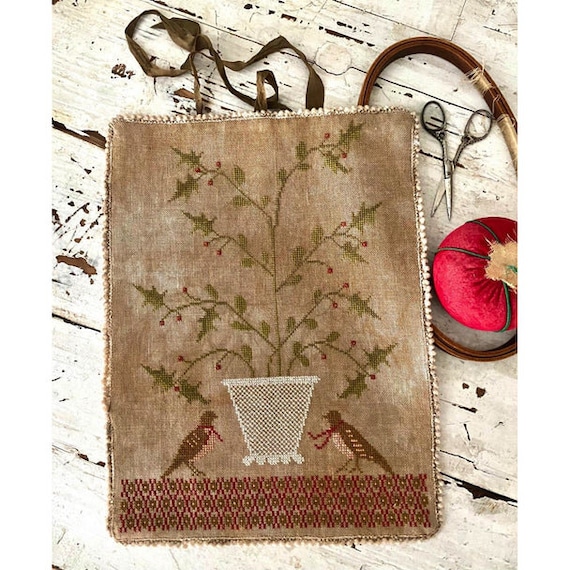 Counted Cross Stitch Pattern Holly Basket Sewing Roll Rustic Etsy