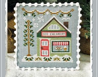 Counted Cross Stitch, Ice Creamery, Ice Cream, Evergreens, Cottage Decor, Winter Decor, Country Cottage Needleworks, PATTERN ONLY