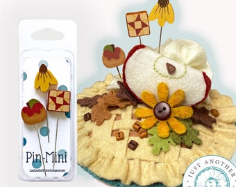 Pin Lovers, Just Desserts Pin Club, Pin Mini, Caramel Apple Pie, Apple Pin, Quilt Block Pin, Sunflower Pin, Just Another Button Company