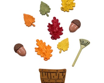 Fall Clean Up, Fall Buttons, Autumn Buttons, Oak Leaves, Green and Yellow Leaves, Acorns, Button Embellishment, 4635, Buttons Galore & More