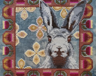 Counted Cross Stitch, Bun Bun, Flowers, Rabbit, Tulips, Wildlife, Pillow, Easter Decor, Country Chic, The Artsy Housewife, PATTERN ONLY