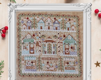 Counted Cross Stitch, Sugarplum Village, Christmas Decor, Pillow, Snowflakes, Gazebo, Winter Decor, Shannon Christine Designs, PATTERN ONLY