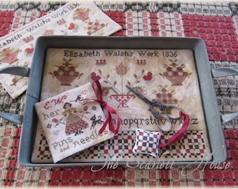 Counted Cross Stitch Pattern, Elizabeth Walsh's Work, Needlebook, Scissor Fob, Sewing Mat, Tray Mat, The Scarlett House, PATTERN ONLY