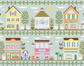 Counted Cross Stitch, Main Street, Full Set, Cottage Decor, Main Street Series, Cafe, Gazebo, Country Cottage Needleworks, PATTERN SET ONLY