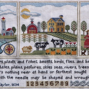 Counted Cross Stitch Pattern, With the Needle, Reproduction Sampler, Farm Scene, Lighthouse, Sheep, Reindeer, Lila&#39;s Studio, PATTERN ONLY