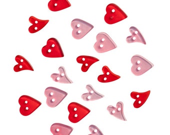 Lovely, Romance Collection, Two Hole Buttons, Pink and Red Buttons, Heart Shaped, Red and Pink Opaque Buttons, 4467, Buttons Galore & More