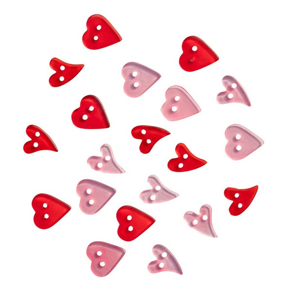 Lovely, Romance Collection, Two Hole Buttons, Pink and Red Buttons, Heart Shaped, Red and Pink Opaque Buttons, 4467, Buttons Galore & More