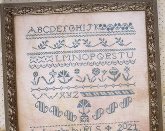 Counted Cross Stitch Pattern, Floretta Sampler, Alphabet, Cottage Sampler, Vintage Decor, October House Fiber Arts, PATTERN ONLY