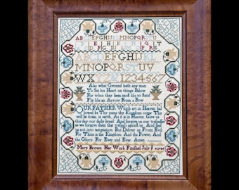 Counted Cross Stitch Pattern, Mary Brown 1765, Lord's Prayer, Quaker Sampler, Reproduction Sampler, Hands Across the Sea, PATTERN ONLY