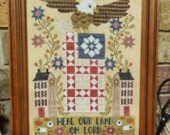 Counted Cross Stitch Pattern, Heal Our Land, Patriotic Decor,  Sampler, Patriotic,  American Eagle, Quaint Rose Needlearts, PATTERN ONLY