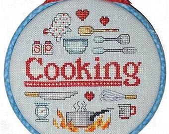 Counted Cross Stitch Patterns, Hoop De Doo, Cook's Tools, Hoop Decor, Pillow Ornaments, Bowl Fillers, Sue Hillis Designs, PATTERN ONLY