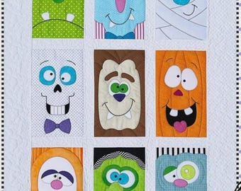Quilt Pattern, Trick Or Treat, Wall Hanging, Treat Bag, Monsters, Ghouls, Halloween Decor,  Applique, Amy Bradley Designs, PATTERN ONLY
