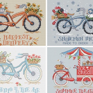 Counted Cross Stitch Pattern, Joy in the Journey Series, Seasonal Decor, Bicycles, Inspirational, Quotes, Sue Hillis Designs, PATTERN ONLY