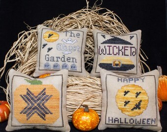 Counted Cross Stitch Pattern, Snazzy Smalls,  Halloween, Pumpkin, Moon, Bats, Ghost, Halloween Decor, Boulder Valley Stitching, PATTERN ONLY