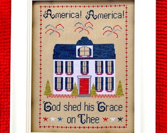 Counted Cross Stitch, America! America!, Americana, Patriotic, Flag, Patriotic House, Farmhouse Decor, Pickle Barrel Designs, PATTERN ONLY