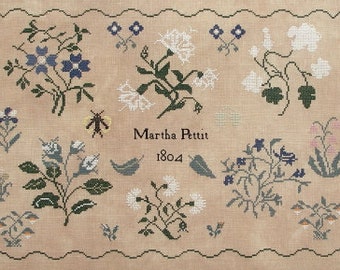 Cross Stitch Pattern, Martha Pettit 1804, Cross Stitch Sampler, Antique Reproduction, Reproduction, Queenstown Sampler Designs, PATTERN ONLY