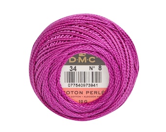 DMC Perle Cotton, Size 8, DMC 34, Dark Fuchsia, Pearl Cotton Ball, Embroidery Thread, Punch Needle, Embroidery, Penny Rug, Sewing Accessory