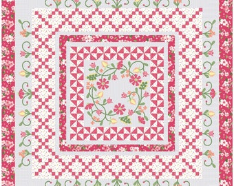 Quilt Pattern, Courtyard, Pieced Quilt, Appliqued Quilt, Wall Hanging, Bed Quilt, Spring decor, Summer Decor, Jillily Studio, PATTERN ONLY