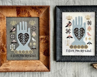 Counted Cross Stitch Pattern, I Give You My Hand, Primitive Rustic, Country Primitive, Kathy Barrick.  PATTERN ONLY