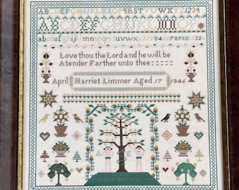 Counted Cross Stitch, Harriet Limmer, Sampler, Inspirational, Reproduction Sampler, Antique Reproduction, Hands to Work