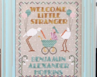 Cross Stitch Pattern, Little Stranger Birth Sampler Set, Birth Record Sampler, Door Hanger, Lindy Stitches, PATTERN ONLY