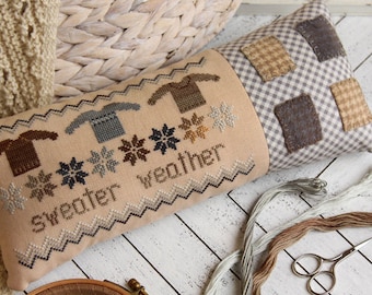 Counted Cross Stitch Pattern, Sweater Weather, Pillow Ornament, Bowl Filler, Sweaters, Snow Motifs,  October House Fiber Arts, PATTERN ONLY