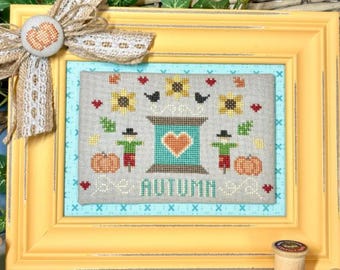Counted Cross Stitch Pattern, Autumn Love, Fall Decor, Pillow Ornament, Bowl Filler,  Crafty Bluebonnet, PATTERN ONLY