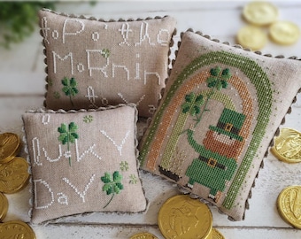 Counted Cross Stitch Pattern, O Lucky Day, Leprechaun, St. Patrick’s Day, Shamrock, Pot of Gold, Brenda Gervais, PATTERN ONLY