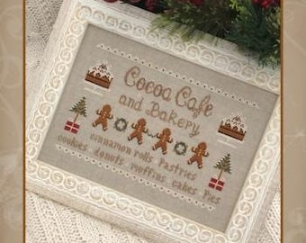 Counted Cross Stitch Pattern, Cocoa Cafe, Gingerbread Men, Trees, Cakes, Bakery, Christmas Decor, Little House Needleworks, PATTERN ONLY