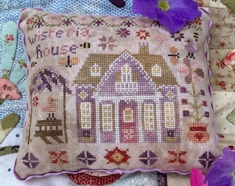 Counted Cross Stitch Pattern, Wisteria House, Pinkeep, Pillow Ornament, Pansy Patch Quilts and Stitchery, PATTERN ONLY