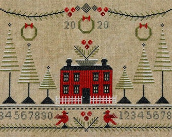 Counted Cross Stitch Pattern, Cranberry Christmas, Christmas Sampler, Red House, Red Birds, Pine Boughs, Artful Offerings, PATTERN ONLY