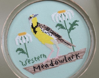 Counted Cross Stitch Pattern, Western Meadowlark, Bird Crush Club, Pillow Ornament,  Prairie Bird, Bowl Filler, Lindy Stitches, PATTERN ONLY