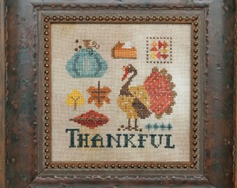 Counted Cross Stitch Pattern, Doodles Thanksgiving, Fall Decor, Pumpkin, Primitive Decor, Turkey, Heart in Hand, PATTERN ONLY