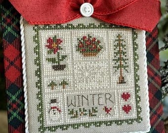 Counted Cross Stitch Pattern, Bits and Pieces of Winter, Winter Decor, Cardinal, Snowman, Hearts, Little House Needleworks, PATTERN ONLY