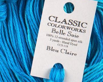 Belle Soie, Bleu Claire, Classic Colorworks, 5 YARD Skein, Hand Dyed Silk, Embroidery Silk, Counted Cross Stitch, Hand Embroidery Thread