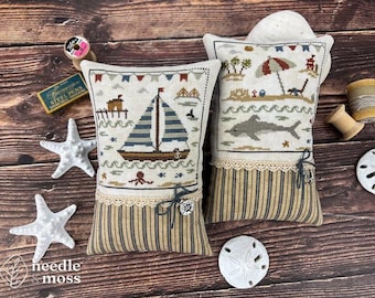 Counted Cross Stitch Pattern, Island Time,  Pillow Ornament, Bowl Filler, Pin Cushion, Needle & Moss, PATTERN ONLY
