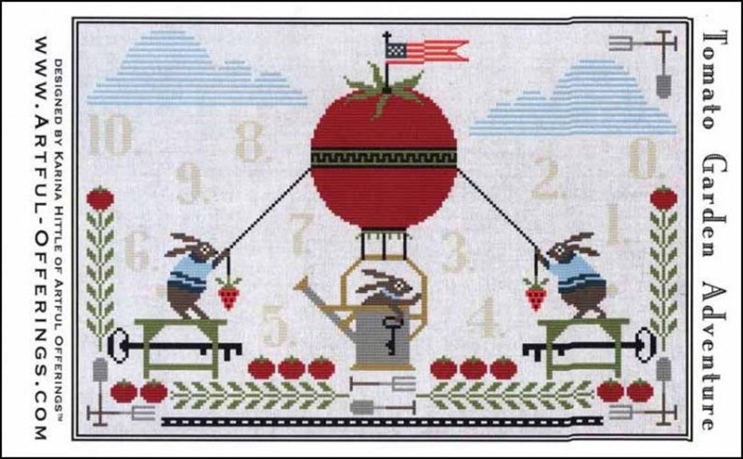 Counted Cross Stitch Pattern, Tomato Garden Adventure, Vintage Style
